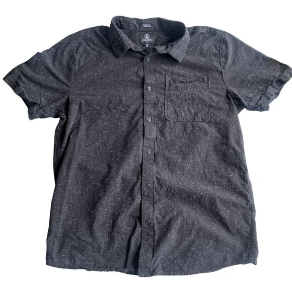 Volcom Men's Collared Short Sleeve Button Up Shirt Black & White Extra Large XL - Picture 1 of 5